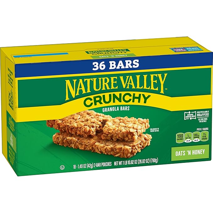 Nature Valley Crunchy Granola Bars, Oats 'n Honey, 36 Bars, 26.82 OZ (18 Pouches)