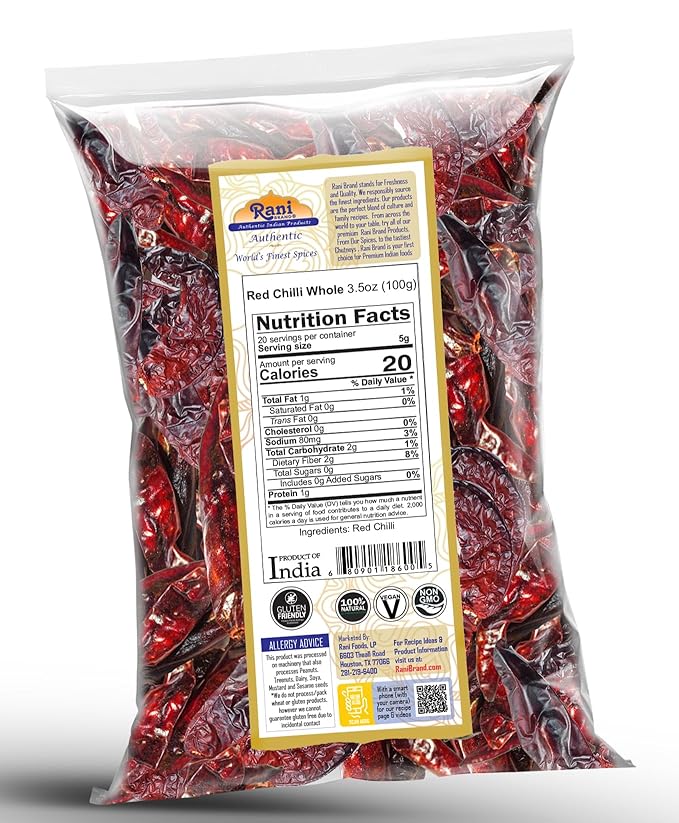Rani Chilli Whole (Lal Mirch Sabut) 3.5oz (100g) ~ All Natural | Vegan | No Colors | Gluten