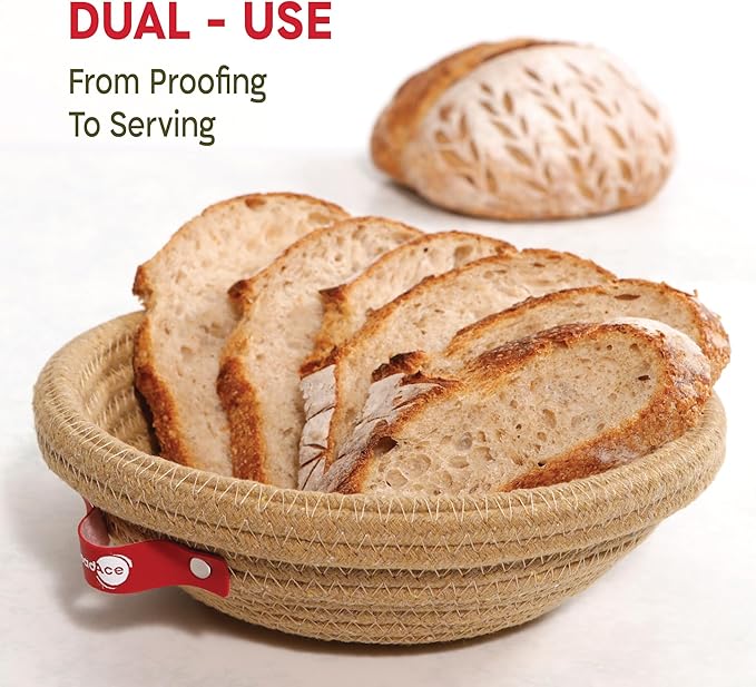 Cotton Rope Banneton Bread Proofing Basket Set, 2 x Round Bread Basket with Liners & Covers for
