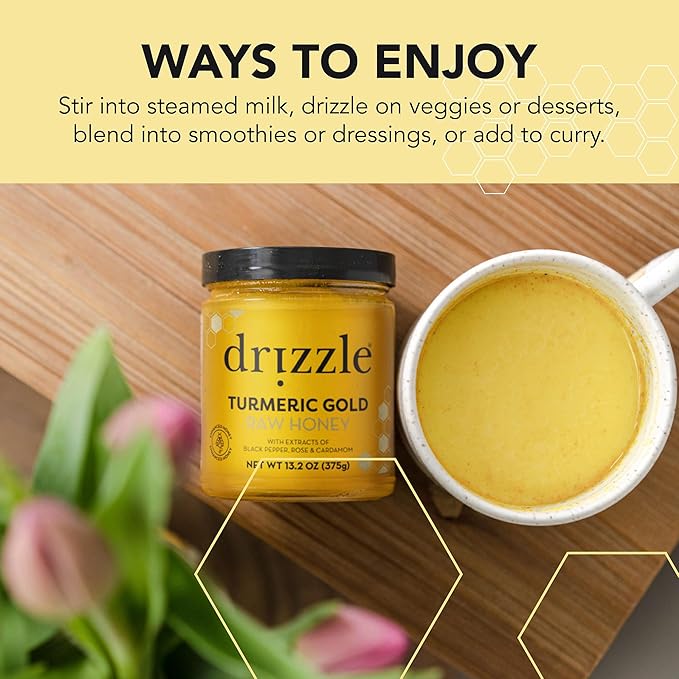 Drizzle Golden Raw Honey - All Natural Pure Raw Honey, Unfiltered & Unheated, Use in Tea & Coffee