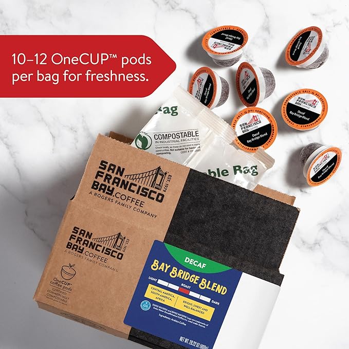 San Francisco Bay Compostable Coffee Pods - DECAF Bay Bridge Blend (80 Ct) K Cup Compatible, Medium
