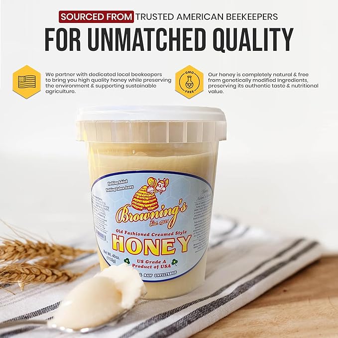 Browning's 40 oz Creamed Raw Clover Honey | 100% Pure, Natural & Unfiltered | Premium Old-Fashioned