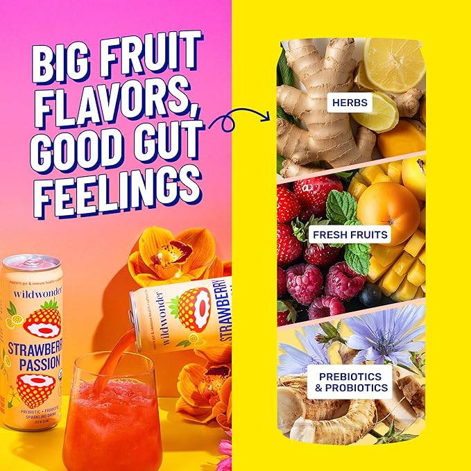 wildwonder Sparkling Probiotic Drink 12pk, For Gut Health & Immune Support, Tropical Vibes Variety