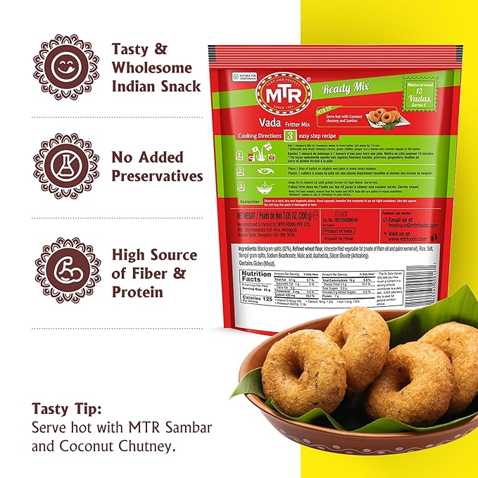 MTR Instant Vada Mix - Ready to Cook Authentic Indian Breakfast, Lunch, Dinner or Snack Meal - No