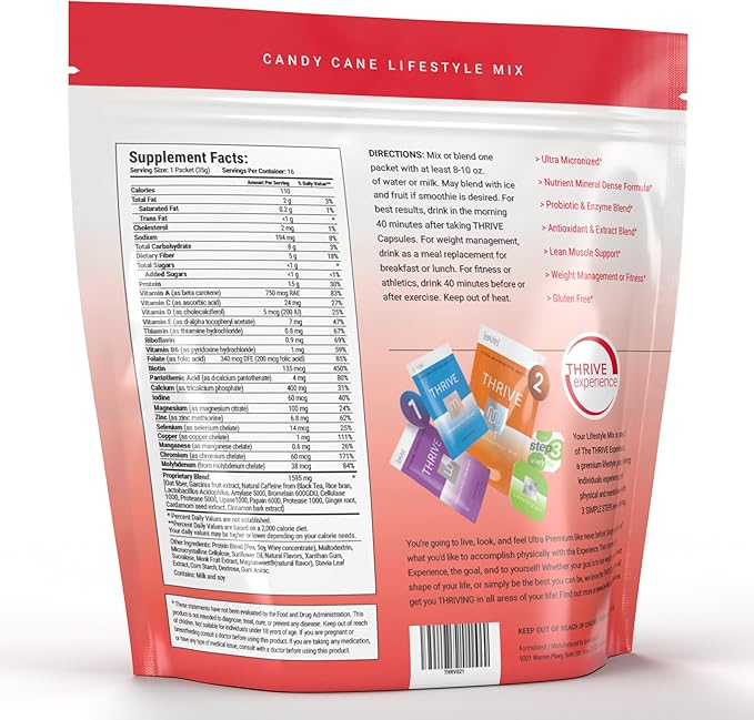 Thrive Protein Shake | 16 Packets (35g Each) | Gluten-Free, Pea Protein Blend, Probiotics, Fiber &