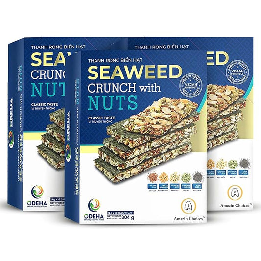 Seaweed Crunch with Nuts Classic Taste. Seaweed Snack Bars with Cashews, Almonds & Pumpkin Seeds by