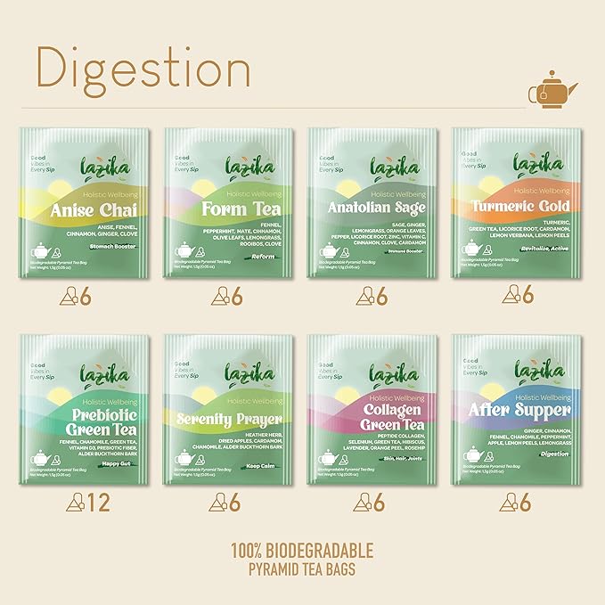 Lazika Herbal Tea Variety Pack with Lovely Presentation Box, 54 Counts Digestion Tea Assortment