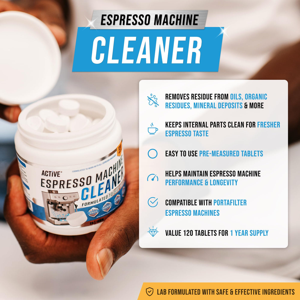 ACTIVE Espresso Machine Cleaning Tablets Descaling - 120 Tabs | Compatible with Breville Barista