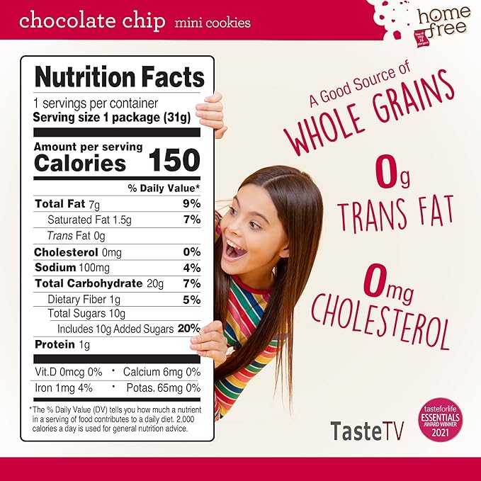 Homefree Treats You Can Trust Gluten Free Mini Cookies, Single Serve, Chocolate Chip, 1.1 Ounce