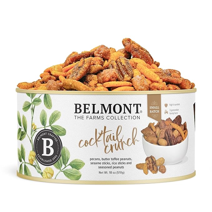 Belmont Peanuts Cocktail Crunch Mix, 18 oz (1 Pack) ??Pecans, Butter Toffee Virginia Peanuts
