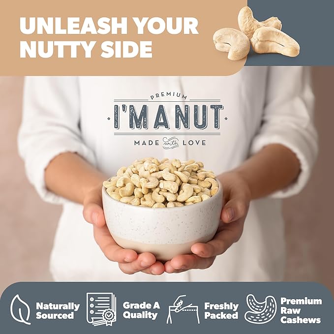 Premium Raw Cashews 32oz (2 lbs.) Non-GMO, No Additives Batch Tested Gluten & Peanut Free