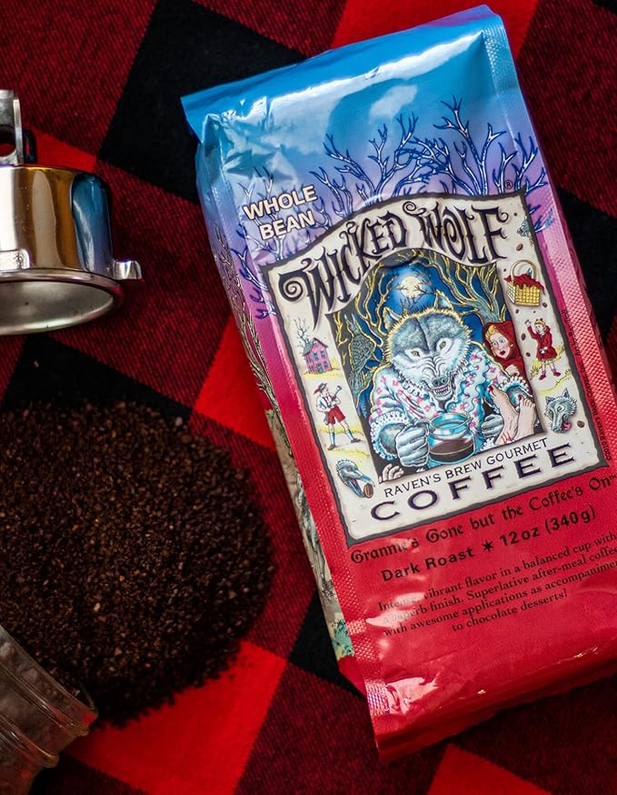 Raven's Brew Wicked Wolf Whole Bean Coffee, 12 ounce - Dark Roast - Full Body of Currant and Spice