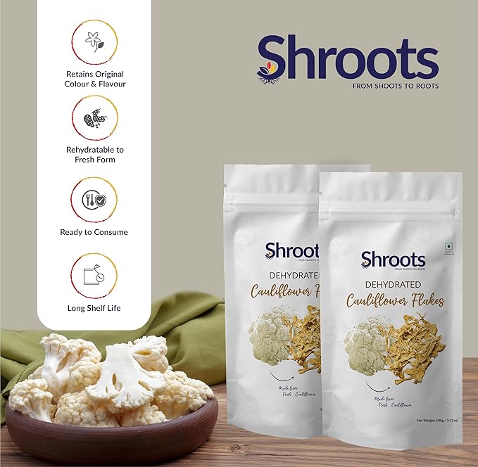 SHROOTS Dehydrated Cauliflower Flakes | 100% Natural, Freshly Dried, Preservative-Free | Perfect