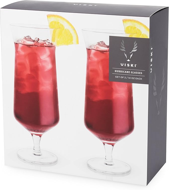 Viski Raye Hurricane Glasses, Perfect for Pina Coladas, Tropical Cocktail Glass, Crystal Glasses