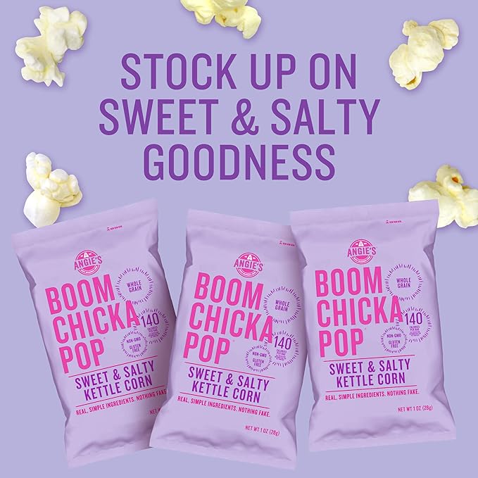 Angie's BOOMCHICKAPOP Sweet & Salty Kettle Corn Popcorn, Lunchbox Snack, 1 oz. Individual Bag (Pack