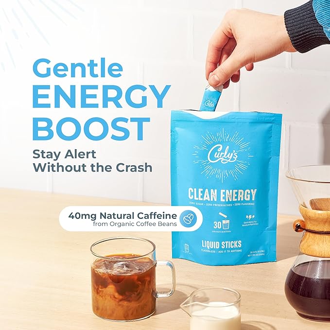 Curly's Clean Energy Caffeine & Electrolyte Sticks - Energize Your Favorite Drink - Keto, Paleo &