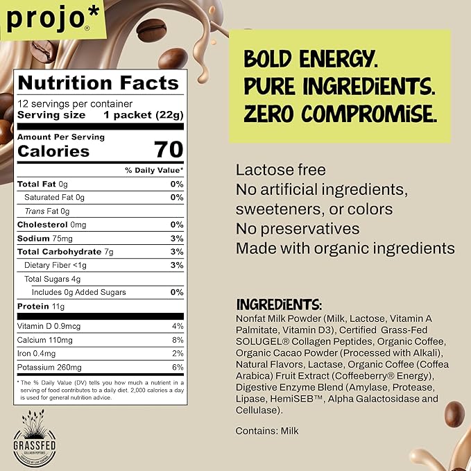 Projo* Power Coffee – Instant Coffee with 11g Protein – Grass-Fed Hydrolyzed Bovine Collagen &