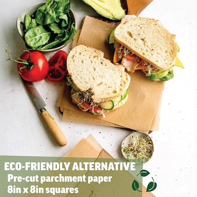 Zenlogy 8x8 Parchment Squares (200 sheets) - Unbleached, Non-stick, Pre-cut Parchment Paper - Fits