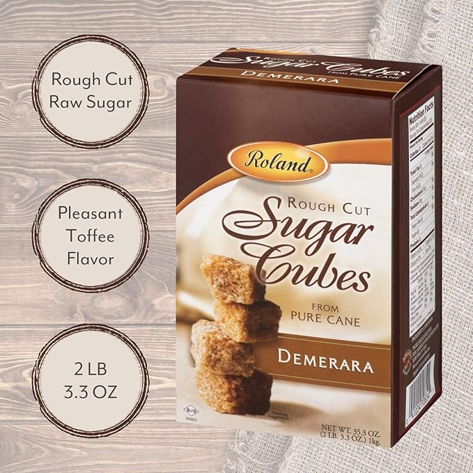 Roland Foods Demerara Rough Cut Brown Sugar Cubes, Specialty Imported Food, 35.2 Ounce Box, Pack of