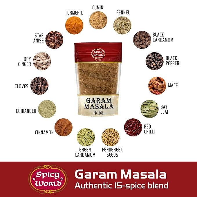 Spicy World Garam Masala Powder 3.5 Oz | Salt Free, Vegan | Indian Origin | Garam Masala Spice