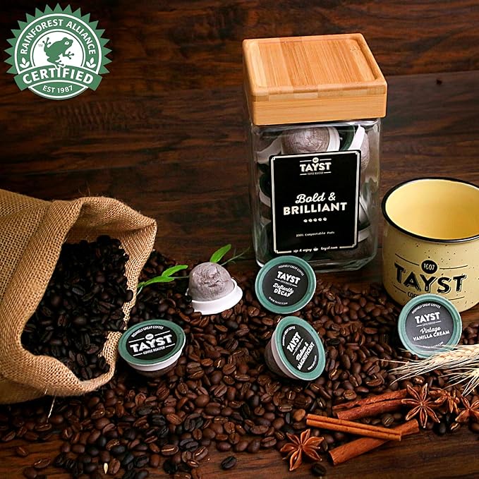 Tayst Coffee Pods, Bold Sampler Box Dark Roast, K Cups Compatible with Keurig Coffee Maker