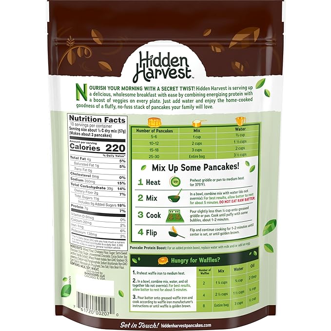 Hidden Harvest Chocolate Pancake & Waffle Mixes: Non-GMO Project Verified, Made with Hidden Veggies