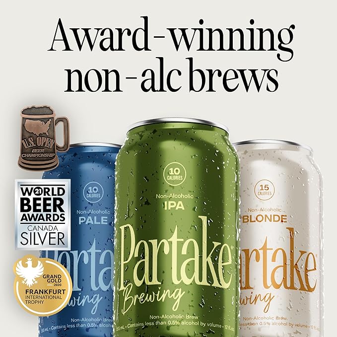 Partake Brewing Craft Non Alcoholic Beer, Blonde 12 Pack x 12 Fl Oz Cans - Low Calorie & Carb, No