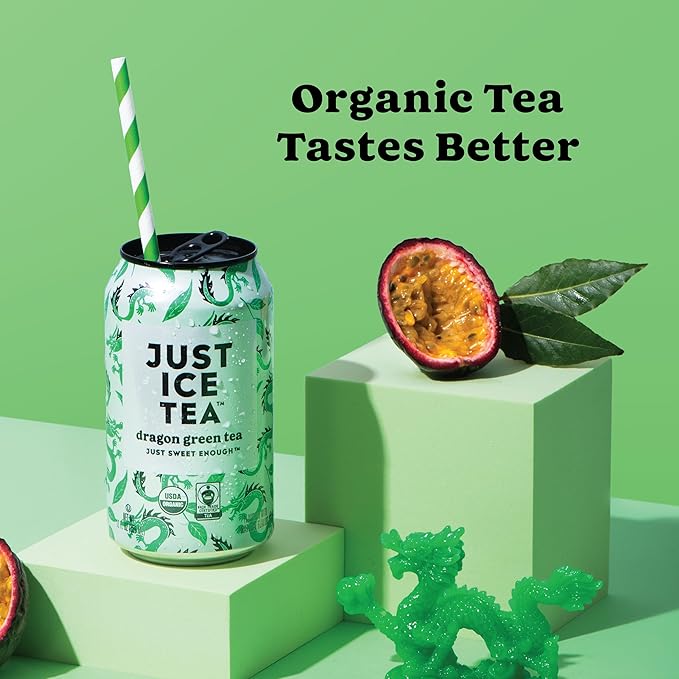 Just Ice Tea, Dragon Green Iced Tea, 24-Pack (12oz Cans), Green Tea, USDA Certified Organic, Real