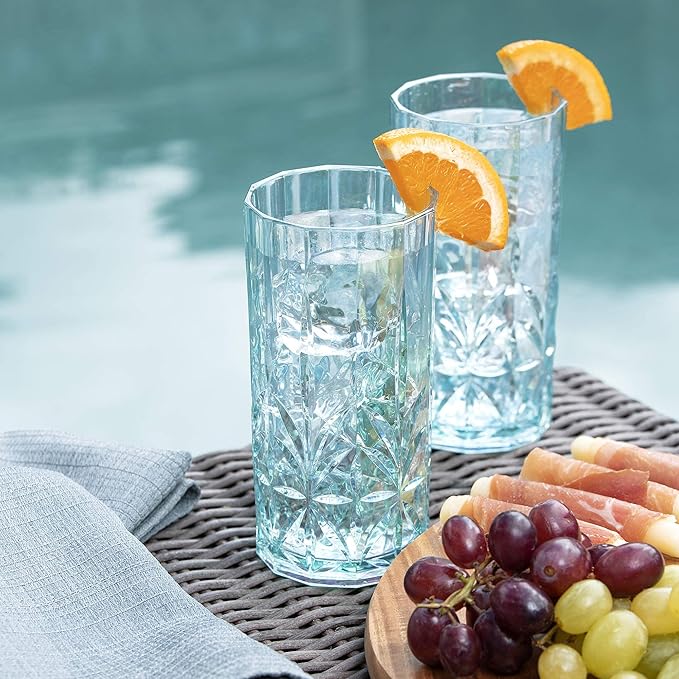 BELLAFORTE Shatterproof Tritan Plastic Tall Tumbler, Set of 4, 18oz - Myrtle Beach Drinking Glasses