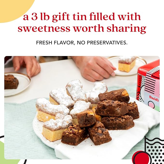 David's Cookies Assorted Brownies & Crumb Cake Gift Tin 3Lbs - Delicious, Fresh Baked Snacks