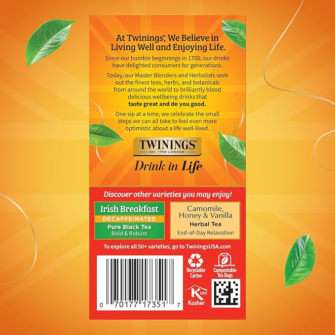 Twinings Decaffeinated English Breakfast Individually Wrapped Bags, 20 Count (Pack of 6)