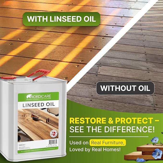 Nordicare 100% Pure & Natural Linseed Oil - Food-Safe for Wood Furniture - Enhances Original Wood
