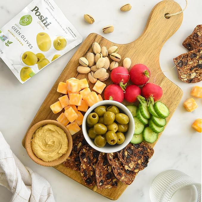 Poshi Green Olives On-The-Go - Original Flavor - Single Serve Pitted Olives - Convenient and