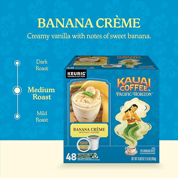 Kauai Coffee K-Cup Pods for Keurig Brewers – Arabica Coffee, 10% Hawaiian – Medium Roast, Banana