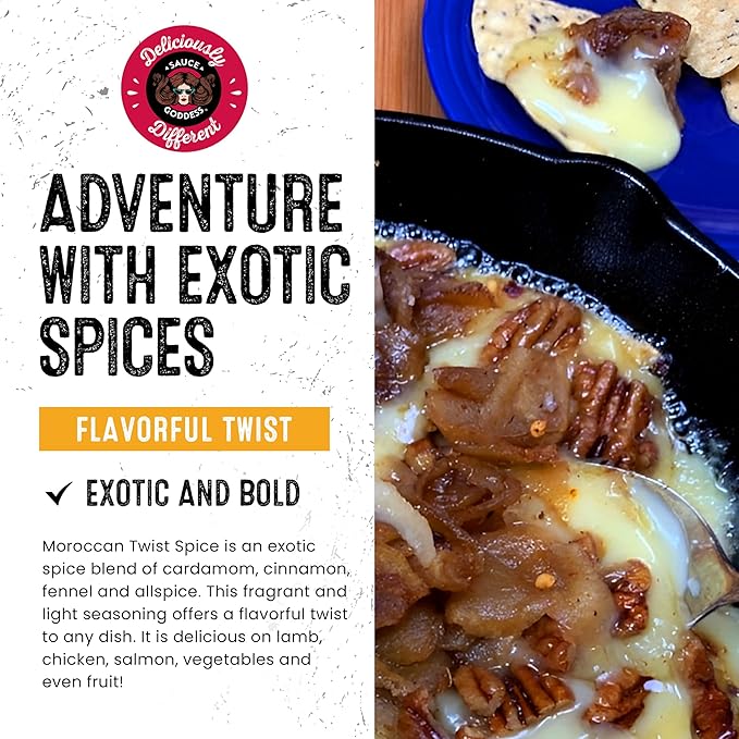 Sauce Goddess Moroccan Twist Spice Shaker (2-Pack) - Exotic Blend of Cardamom, Cinnamon, and More.