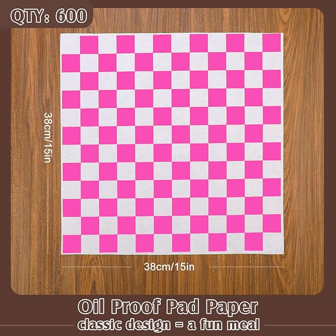Honeydak 600 Pcs Sandwich Wrapping Paper Sheet 15x15 Checkered Food Wax Sheets Parchment Burgers