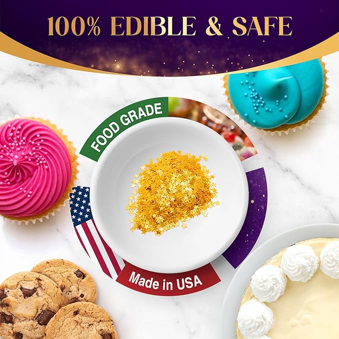 Goldz Edible Star Glitter ??Metallic Edible Stars for Cake Decorating, Cake Decorations, Gold Star