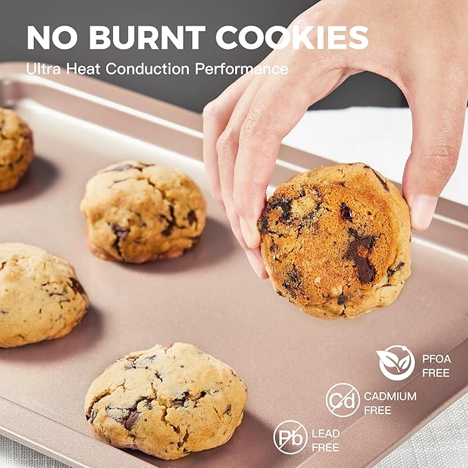HONGBAKE Cookie Sheets, Baking Sheet Set, Nonstick Oven Pan with Wider Grips, 3 Pack Half/Jelly