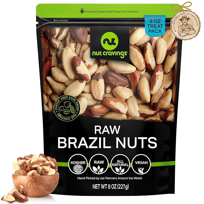 NUT CRAVINGS - Raw Brazil Nuts, Unsalted, No Shell, Whole, (8oz - 1 Pack) Bulk Nuts Packed Fresh in