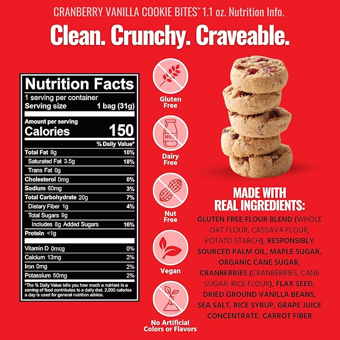 Every Body Eat Crunchy Cookie Bites, Gluten & Dairy Free, Vegan, School Safe Lunch Snacks, Single