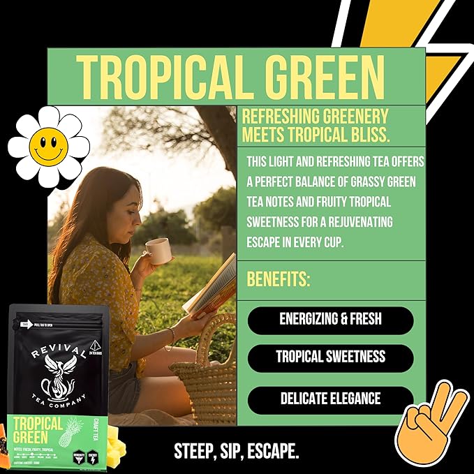 Revival Tea Company Tropical Green Tea - Green Tea Blend with Pineapple and Papaya Flavor - Loose