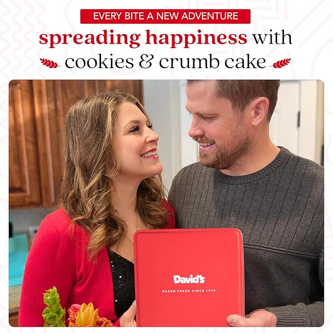 David's Cookies Assorted Fresh Baked Cookies & Crumb Cake Tin - 1Lb Assorted Cookies + 8