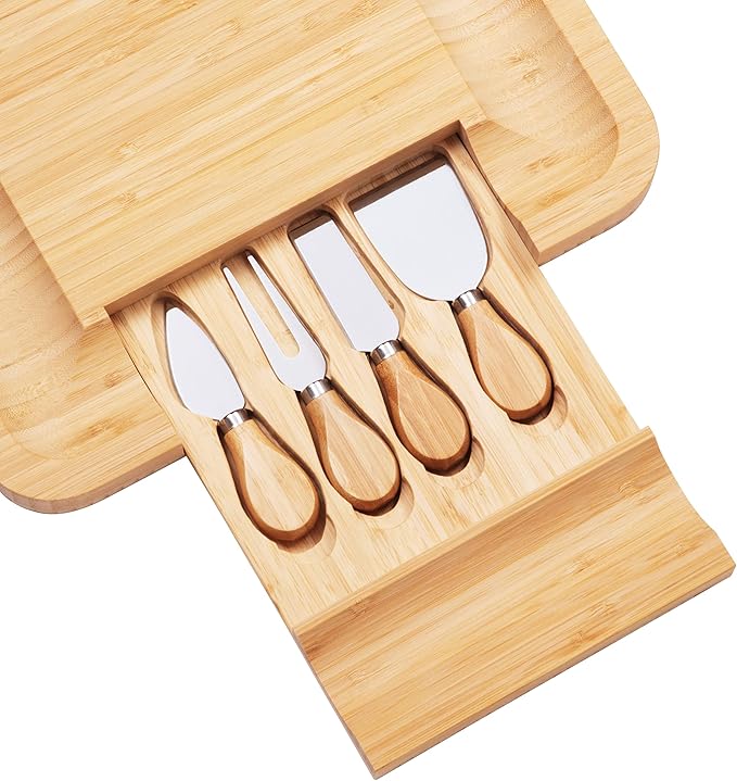 Charcuterie Board Gift Set, Bamboo Cheese Board With Cutlery, Includes Stainless Steel Serving