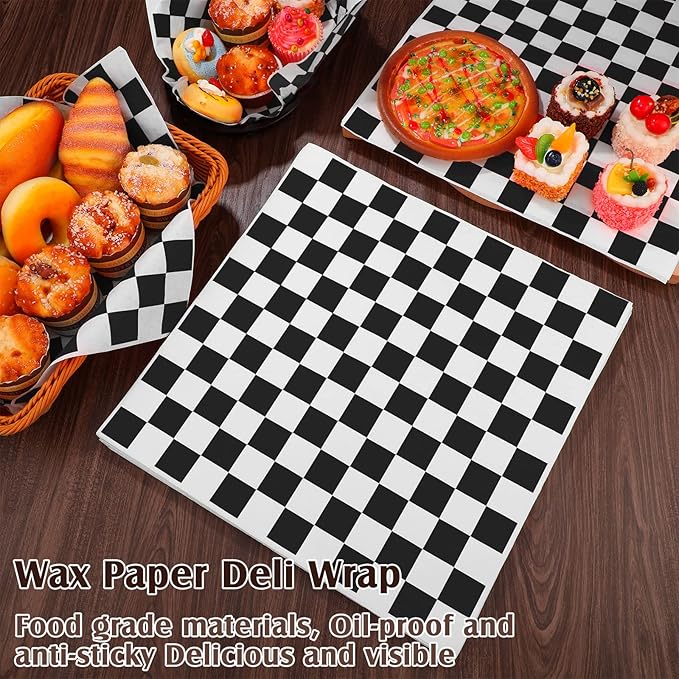 Honeydak 600 Pcs Sandwich Wrapping Paper Sheet 15x15 Checkered Food Wax Sheets Parchment Burgers
