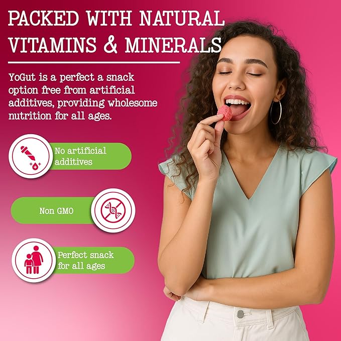 YoGut Freeze Dried Yogurt Snack, Strawberry, 6 Pack, Healthy Snacks for Kids, Toddlers & Adults