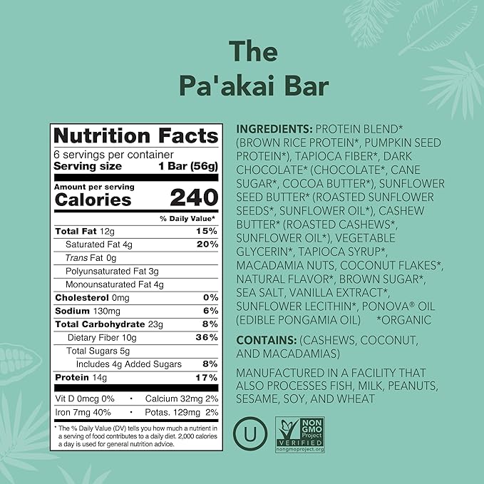 ALOHA Organic Plant Based Protein Bars | The Pa'akai Bar - Special Edition | 6 Count, 1.98oz Bars |