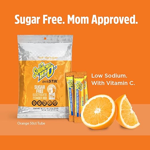 Sqwincher Zero Qwik Stik, Orange, Sugar Free, Low Calorie, Low Sodium Electrolyte Powder Hydration