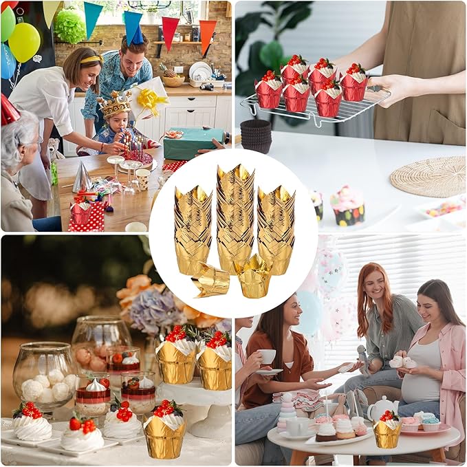 uxcell 100 Pcs Tulip Cupcake Liners, Muffins Liners Aluminum Foil Cupcake Wrappers Baking Cups