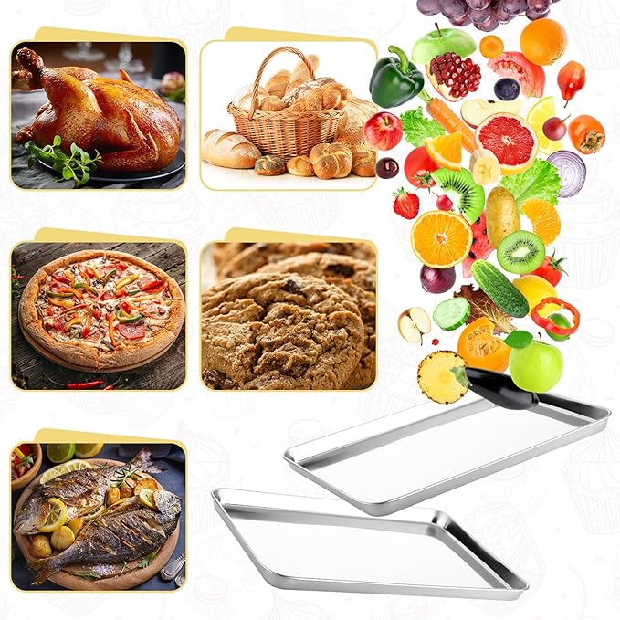 6 Pcs Baking Sheet Set Stainless Steel Cookie Sheet Cookie Baking Pan Bakeware Oven Tray Dishwasher