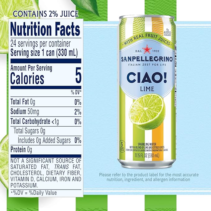 Sanpellegrino CIAO Lime Sparkling Water, Low-Calorie Italian Sparkling Water with Real Fruit